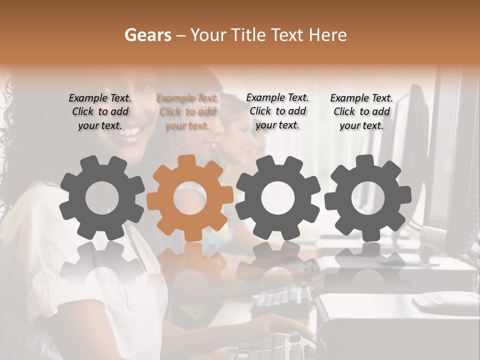 A Group Of People Sitting In Front Of Computers PowerPoint Template