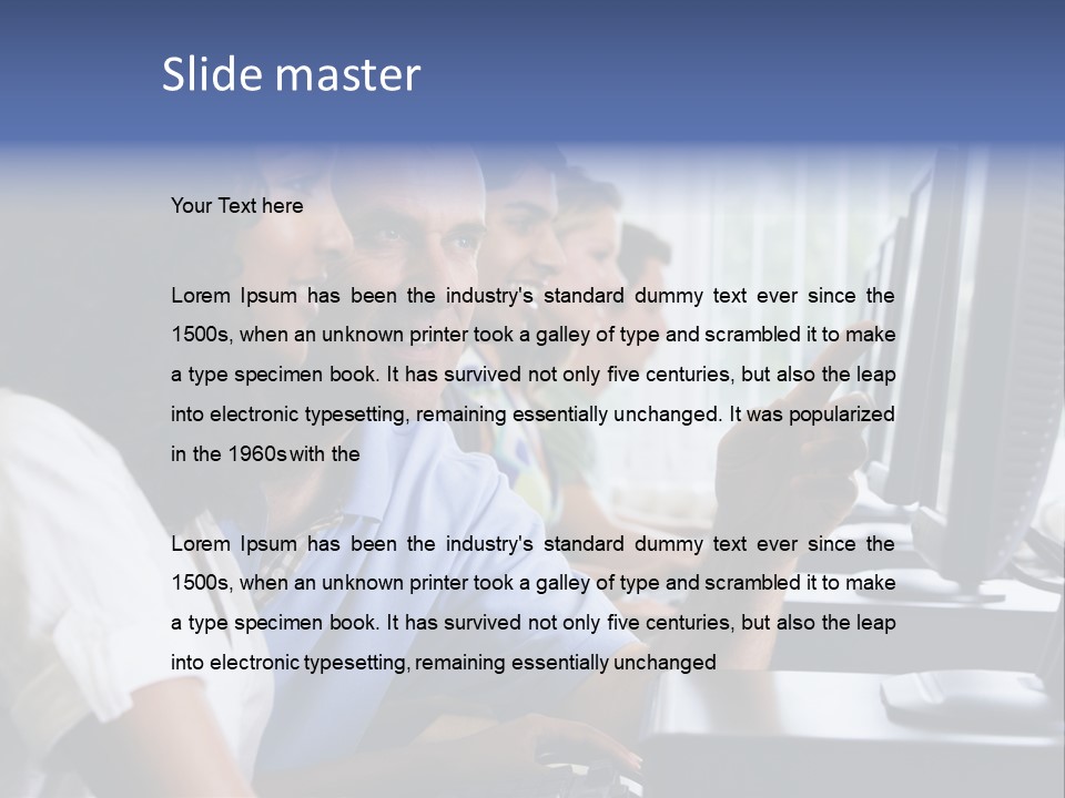 Teacher Assisting College Student In A Computer Lab PowerPoint Template