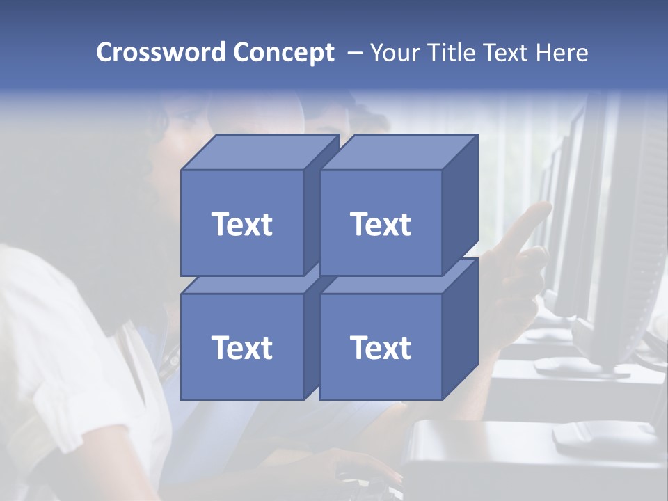 Teacher Assisting College Student In A Computer Lab PowerPoint Template