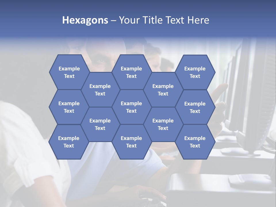 Teacher Assisting College Student In A Computer Lab PowerPoint Template