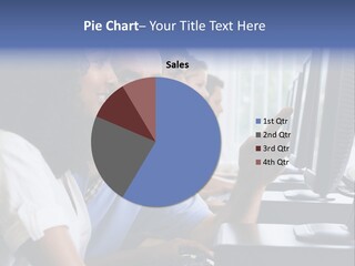 Teacher Assisting College Student In A Computer Lab PowerPoint Template