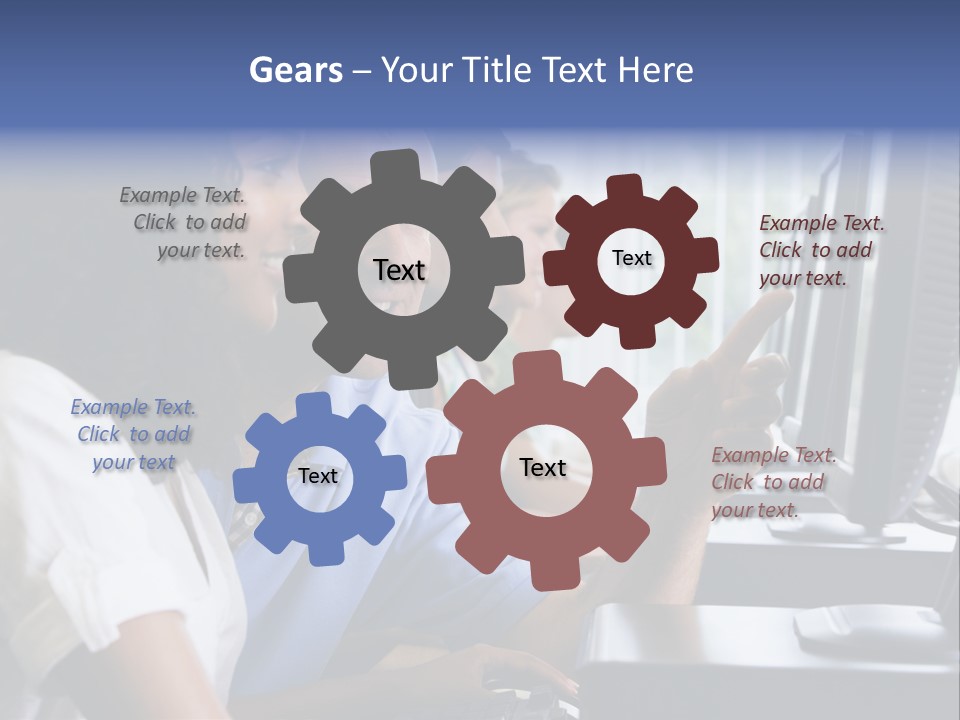 Teacher Assisting College Student In A Computer Lab PowerPoint Template