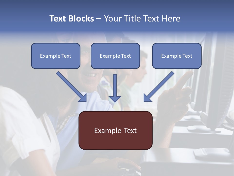 Teacher Assisting College Student In A Computer Lab PowerPoint Template