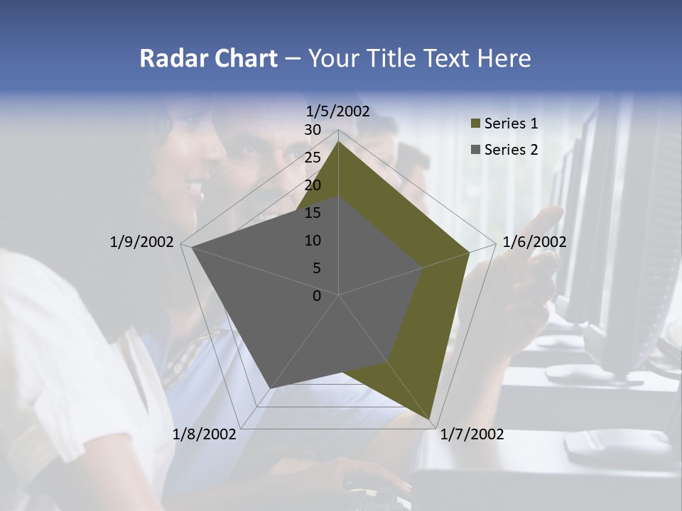 Teacher Assisting College Student In A Computer Lab PowerPoint Template
