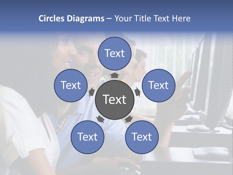 Teacher Assisting College Student In A Computer Lab PowerPoint Template
