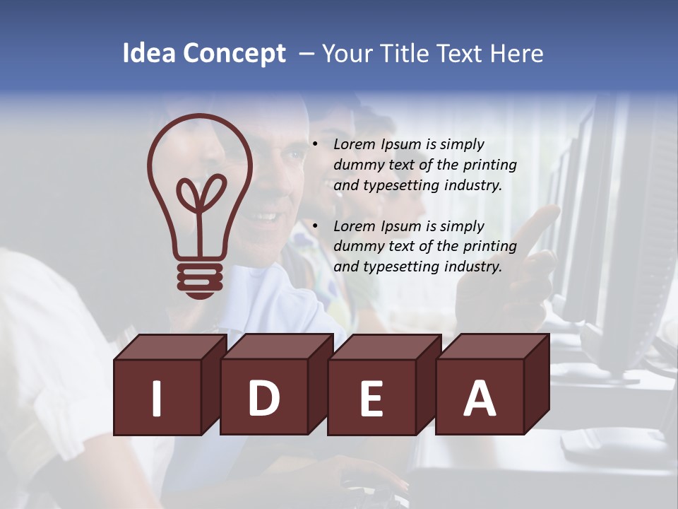 Teacher Assisting College Student In A Computer Lab PowerPoint Template