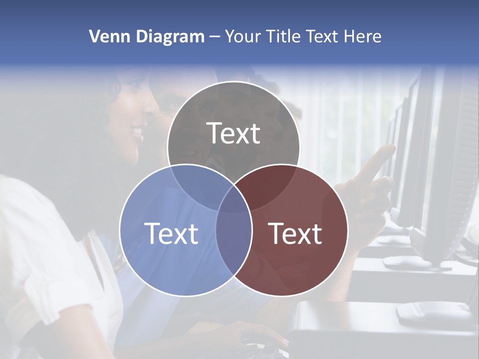 Teacher Assisting College Student In A Computer Lab PowerPoint Template