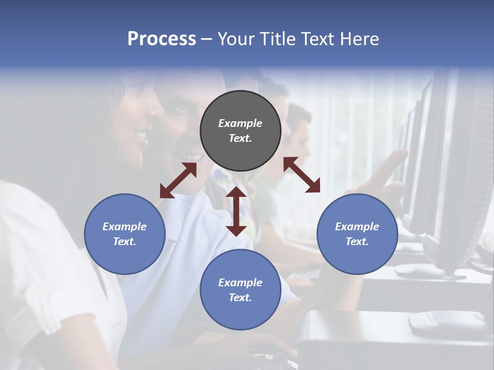 Teacher Assisting College Student In A Computer Lab PowerPoint Template