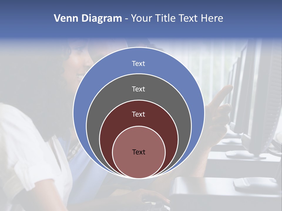 Teacher Assisting College Student In A Computer Lab PowerPoint Template