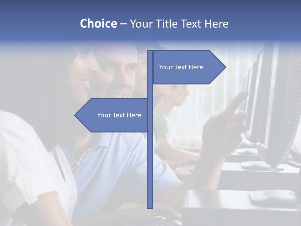 Teacher Assisting College Student In A Computer Lab PowerPoint Template