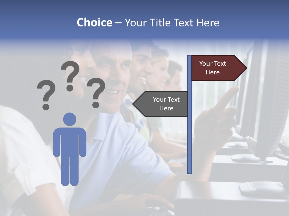 Teacher Assisting College Student In A Computer Lab PowerPoint Template