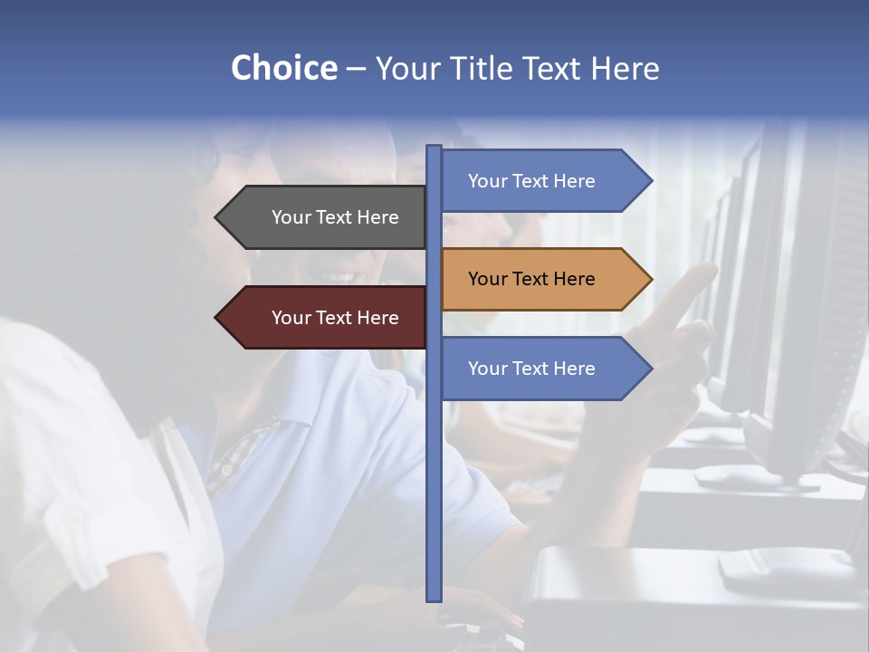 Teacher Assisting College Student In A Computer Lab PowerPoint Template