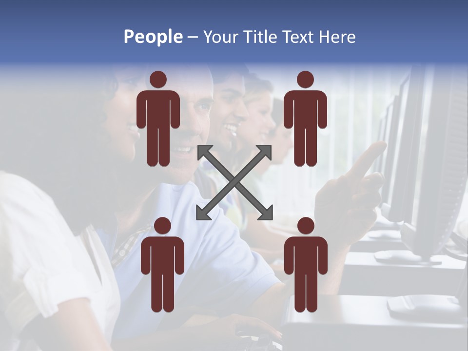 Teacher Assisting College Student In A Computer Lab PowerPoint Template