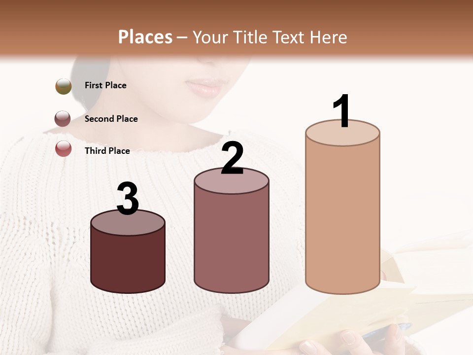 Asian Schoolgirl Studying, Isolated On White. PowerPoint Template