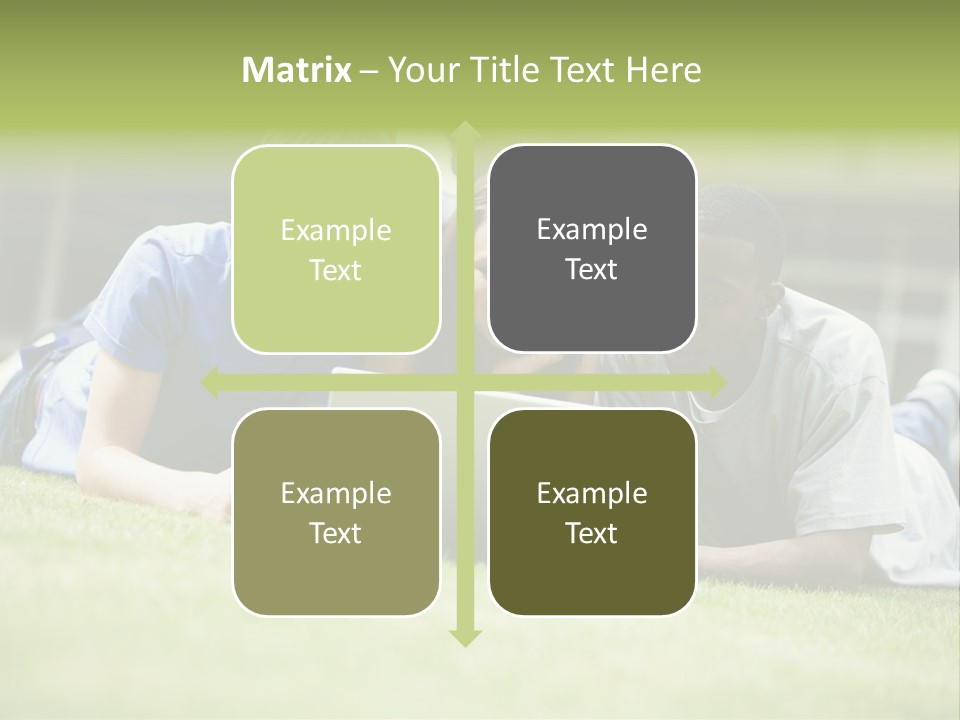 College Students Using Laptop On Campus Lawn, PowerPoint Template