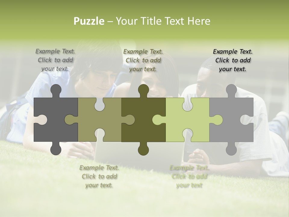 College Students Using Laptop On Campus Lawn, PowerPoint Template