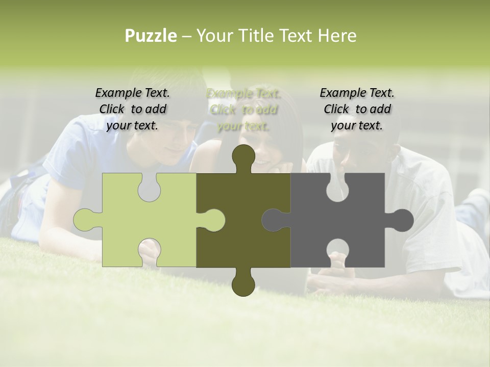 College Students Using Laptop On Campus Lawn, PowerPoint Template