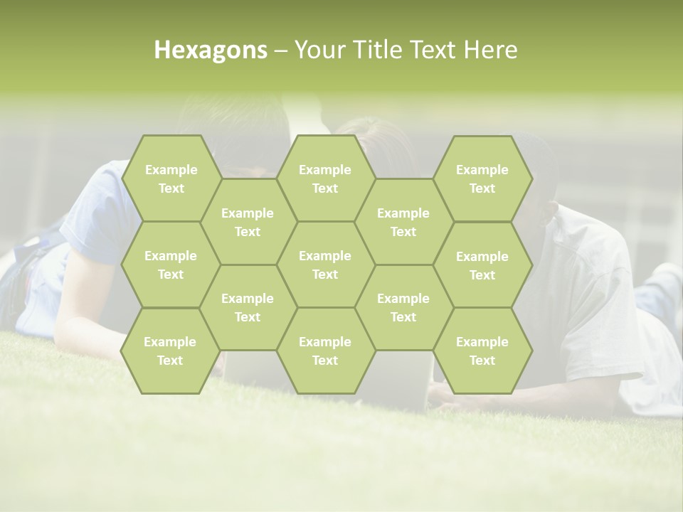 College Students Using Laptop On Campus Lawn, PowerPoint Template