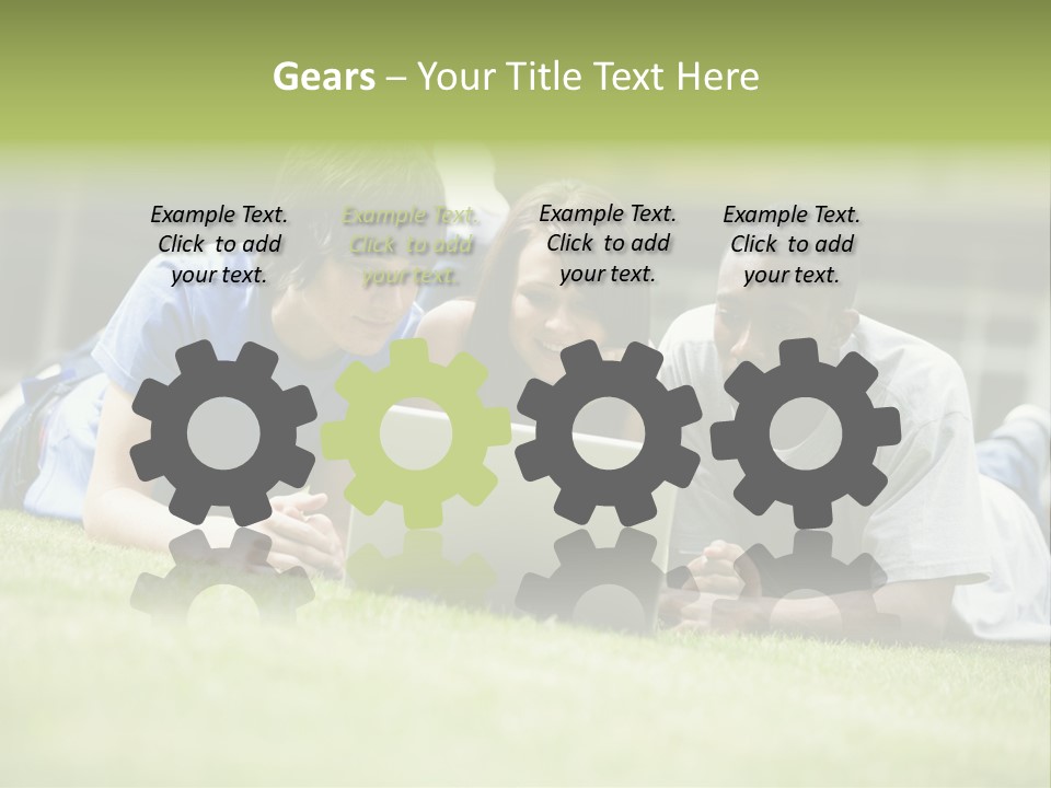 College Students Using Laptop On Campus Lawn, PowerPoint Template