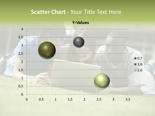College Students Using Laptop On Campus Lawn, PowerPoint Template