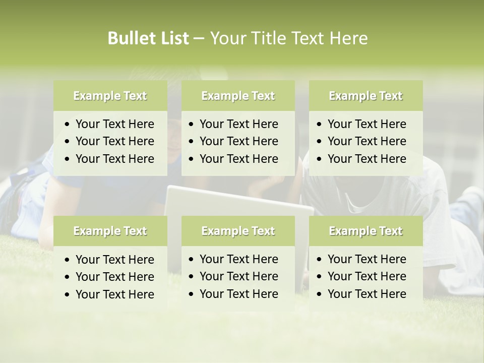 College Students Using Laptop On Campus Lawn, PowerPoint Template