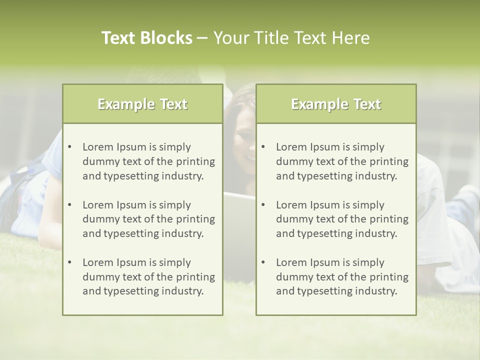 College Students Using Laptop On Campus Lawn, PowerPoint Template