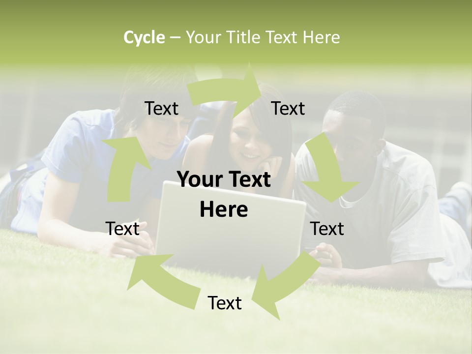 College Students Using Laptop On Campus Lawn, PowerPoint Template