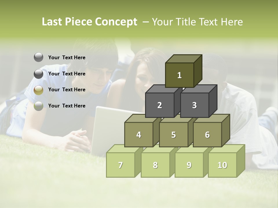 College Students Using Laptop On Campus Lawn, PowerPoint Template