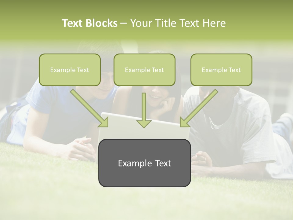 College Students Using Laptop On Campus Lawn, PowerPoint Template
