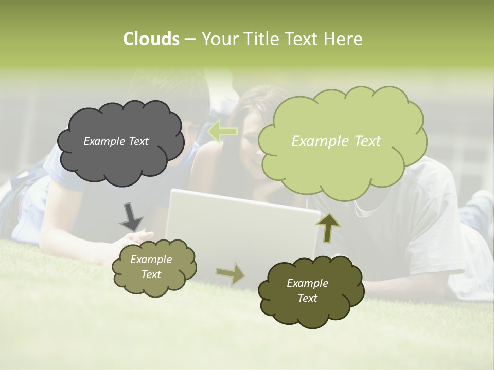 College Students Using Laptop On Campus Lawn, PowerPoint Template
