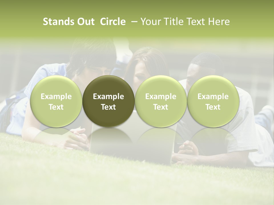 College Students Using Laptop On Campus Lawn, PowerPoint Template