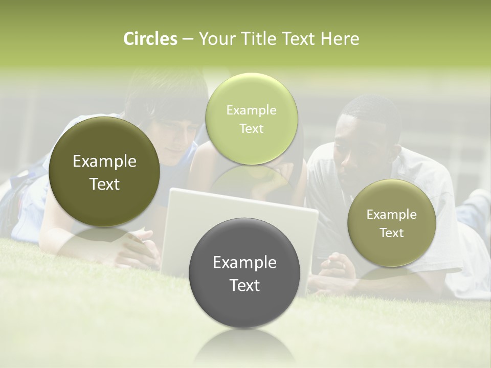 College Students Using Laptop On Campus Lawn, PowerPoint Template