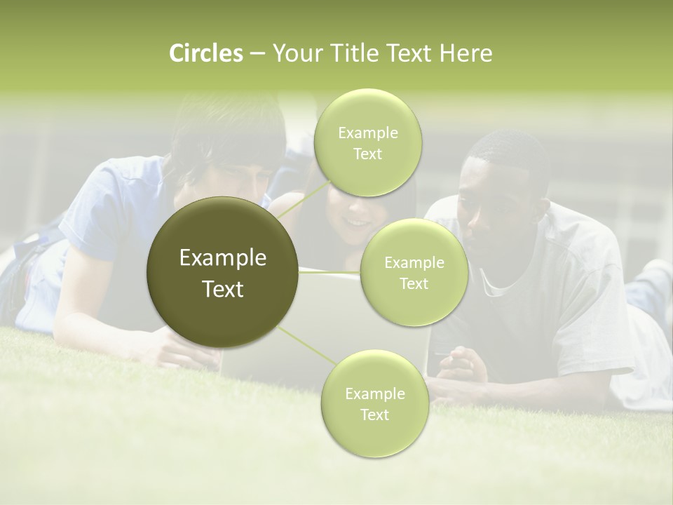 College Students Using Laptop On Campus Lawn, PowerPoint Template