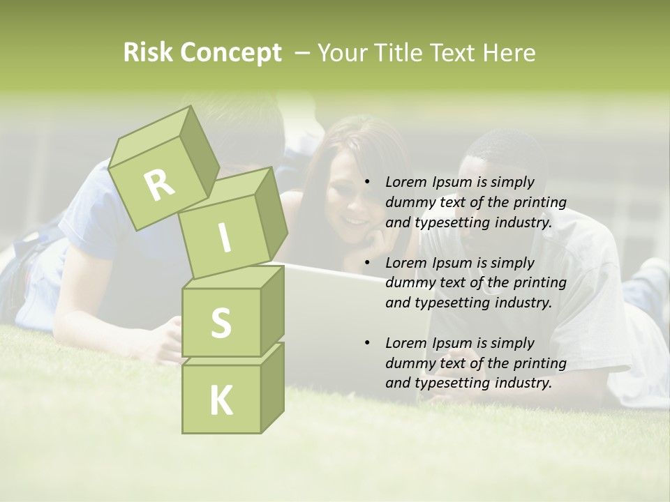 College Students Using Laptop On Campus Lawn, PowerPoint Template