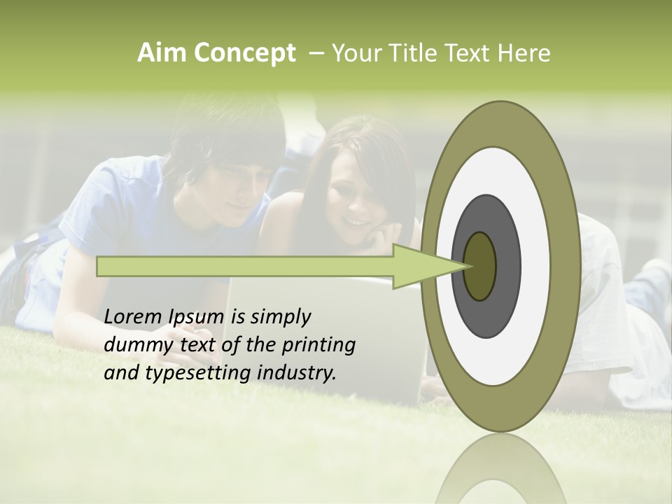 College Students Using Laptop On Campus Lawn, PowerPoint Template