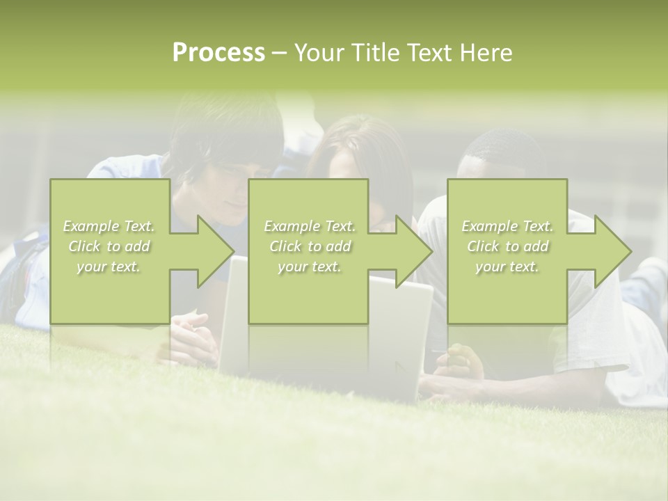 College Students Using Laptop On Campus Lawn, PowerPoint Template