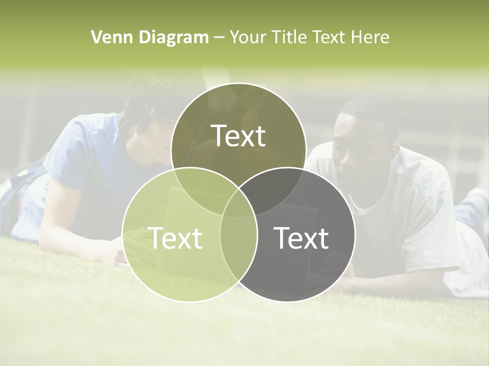 College Students Using Laptop On Campus Lawn, PowerPoint Template