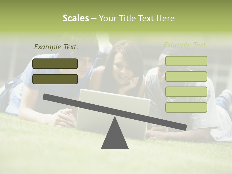 College Students Using Laptop On Campus Lawn, PowerPoint Template