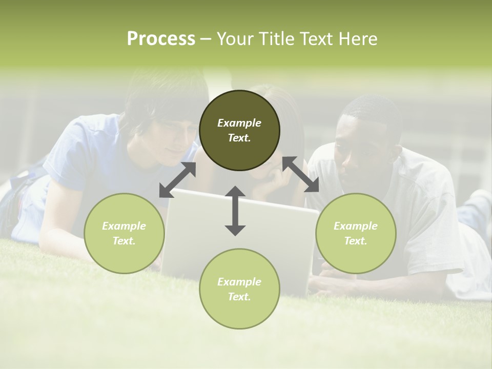 College Students Using Laptop On Campus Lawn, PowerPoint Template