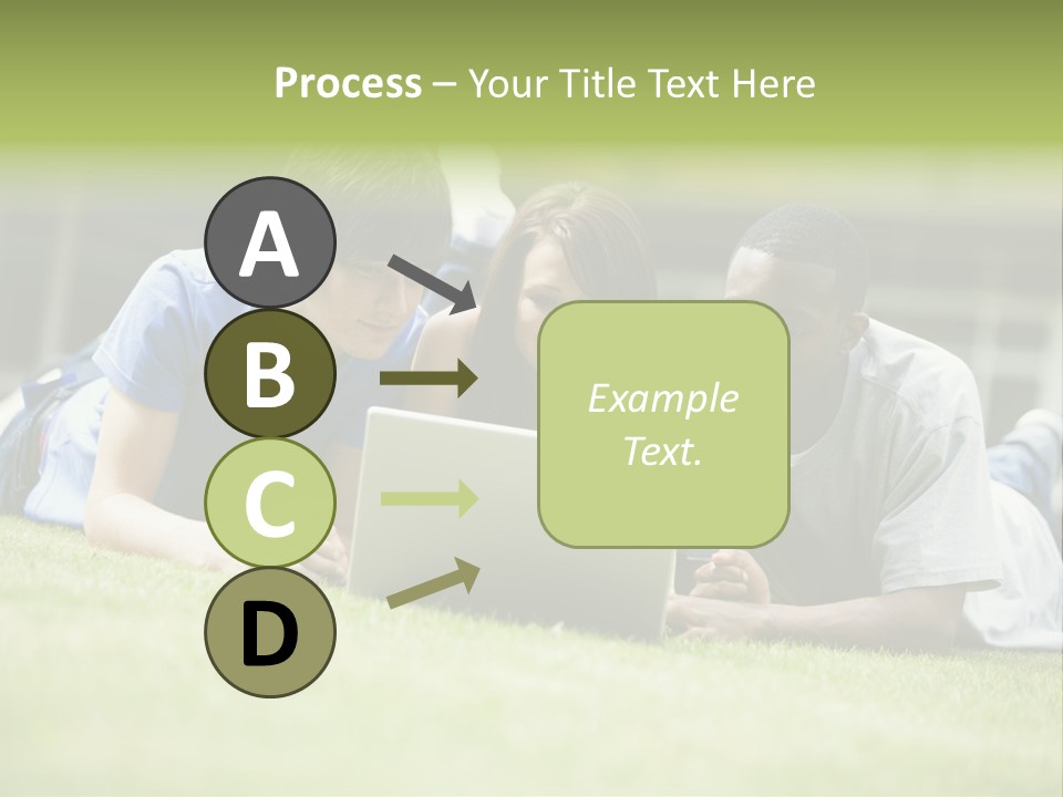 College Students Using Laptop On Campus Lawn, PowerPoint Template