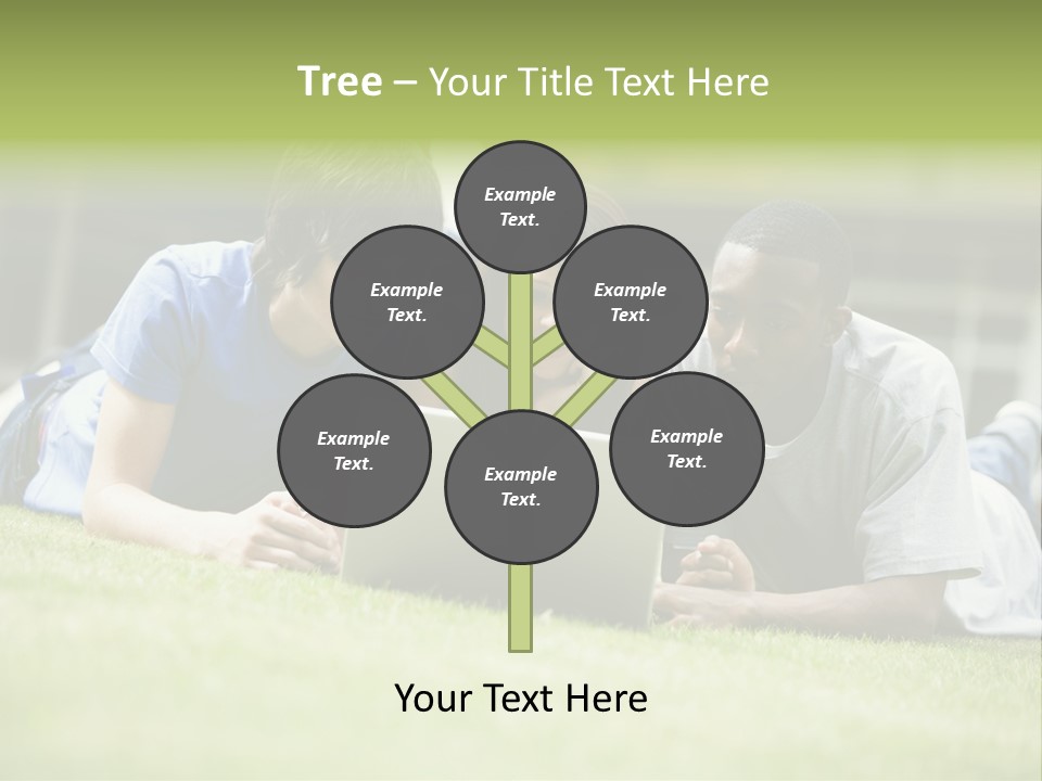 College Students Using Laptop On Campus Lawn, PowerPoint Template