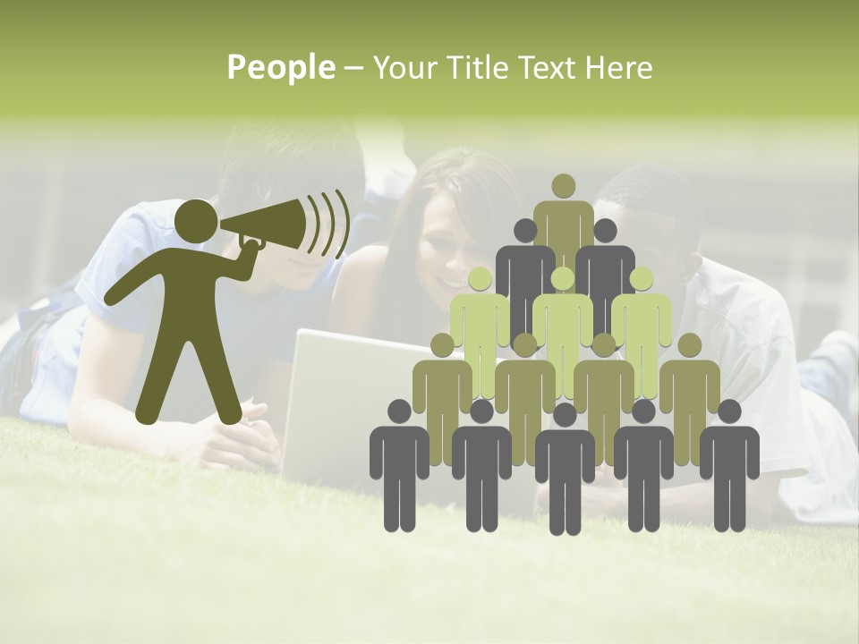 College Students Using Laptop On Campus Lawn, PowerPoint Template