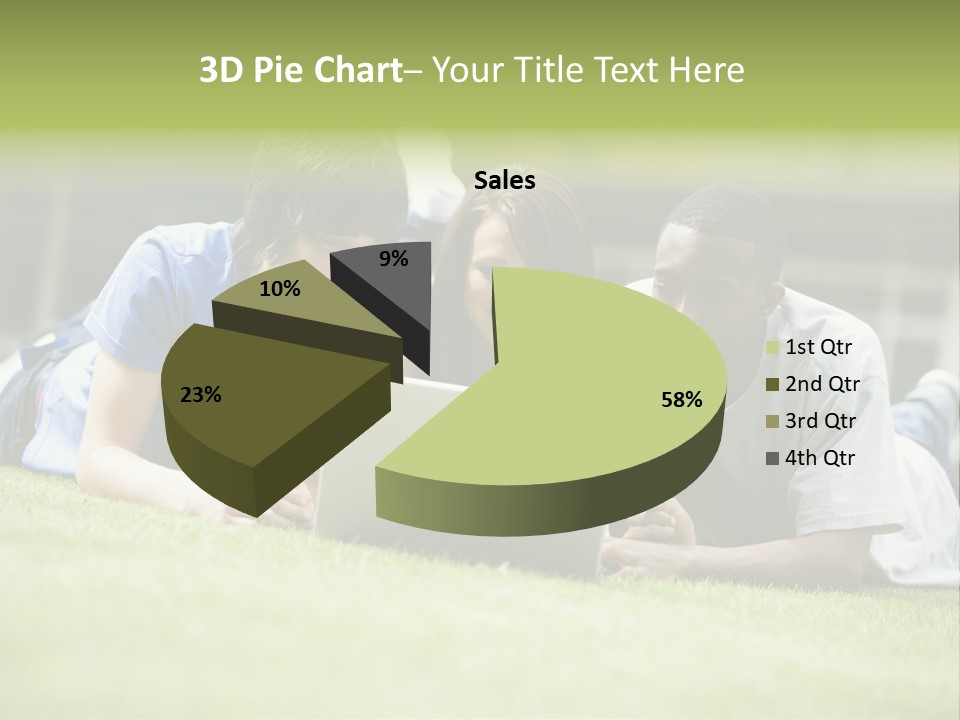 College Students Using Laptop On Campus Lawn, PowerPoint Template