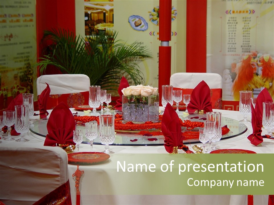 Banquet Table Setting For Wedding In China PowerPoint Template