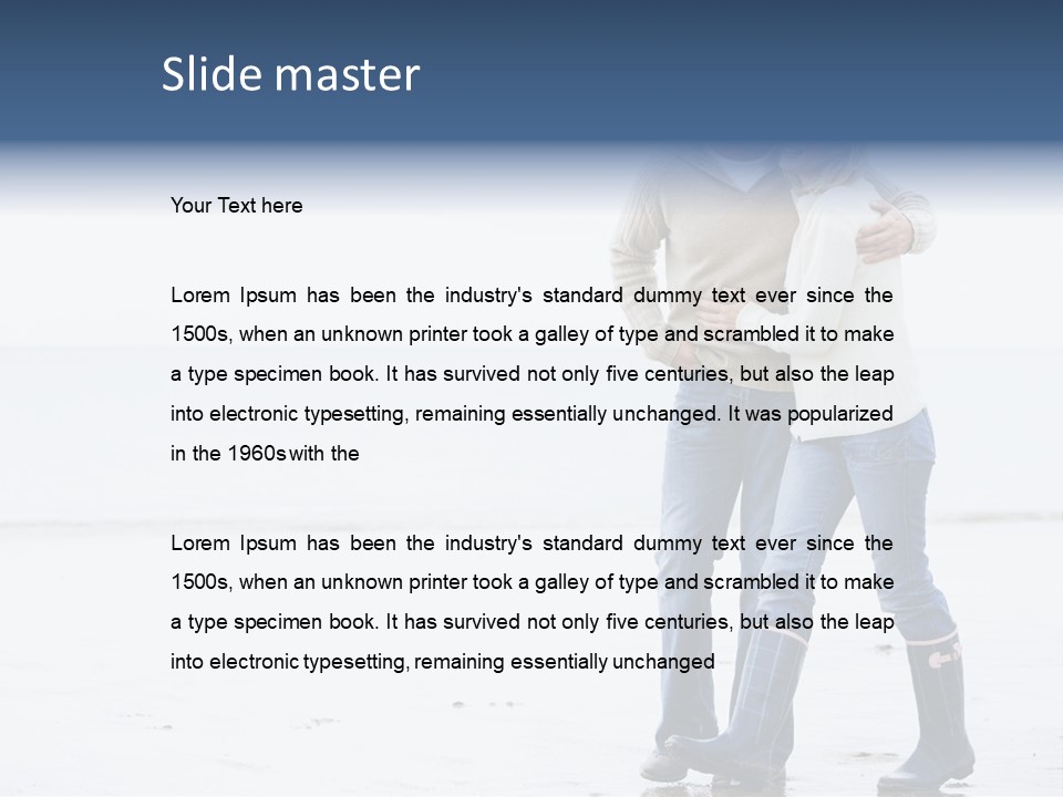 Couple Walking On Beach Arm In Arm Smiling PowerPoint Template