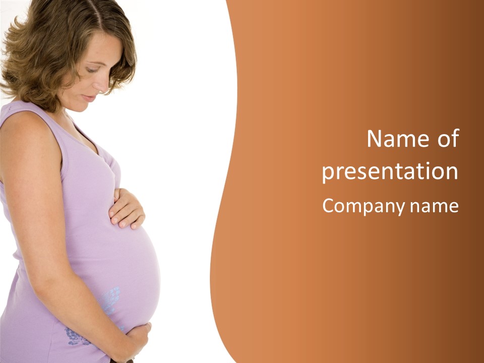 Caucasian Woman Who Is 9 Months Pregnant On White Background PowerPoint Template