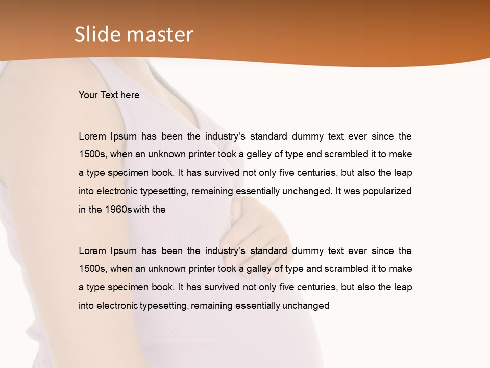 Caucasian Woman Who Is 9 Months Pregnant On White Background PowerPoint Template