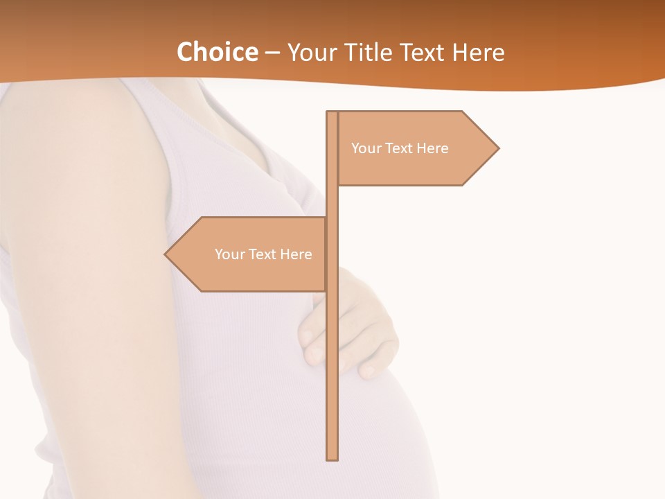 Caucasian Woman Who Is 9 Months Pregnant On White Background PowerPoint Template