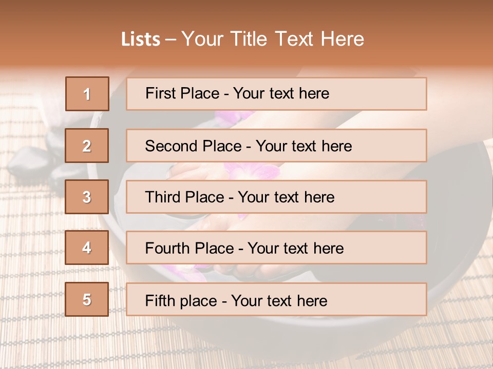 Woman Soaking Feet In Bowl Of Floral Scented Water In Spa PowerPoint Template