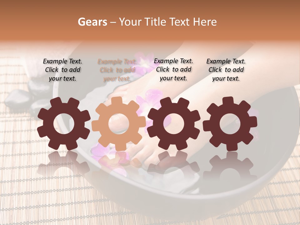 Woman Soaking Feet In Bowl Of Floral Scented Water In Spa PowerPoint Template